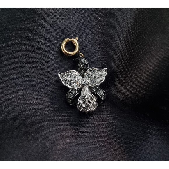 Vintage NOLAN MILLER Signed Orchid Flower Silver Tone White and Black Rhinestone - Picture 5 of 6